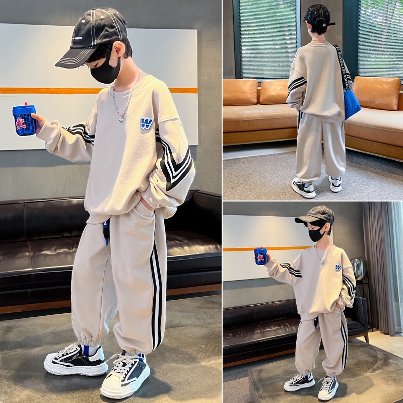 YAOEENH Bộ Áo Khoác Tay Dài + Quần Dài Dáng Rộng Phong Cách Thể Thao Thời Trang Mùa Thu Cho Bé Trai 120-170cm