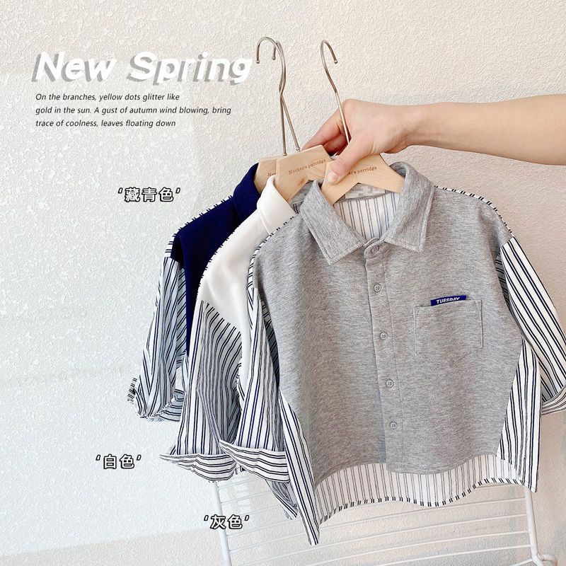 Áo Sơ Mi Dài Tay Họa Tiết Kẻ Sọc Phong Cách Hàn Quốc Thời Trang Xuân Thu Mới Cho Bé Trai