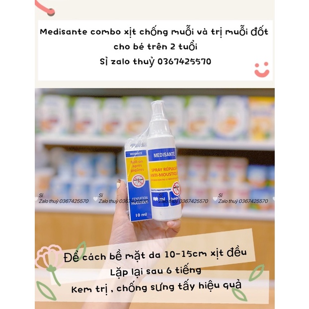 (Hàng săn sale ) Combo Xịt chống muỗi và lăn chống sưng tấy Medisante của Pháp