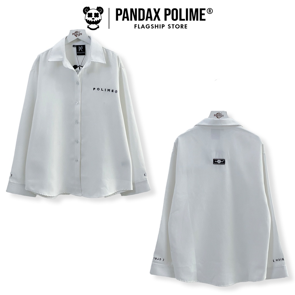 Áo sơ mi nhung tăm local brand nam nữ Pandax rich and ctrl , flanel trắng unisex big size form rộng logo thêu