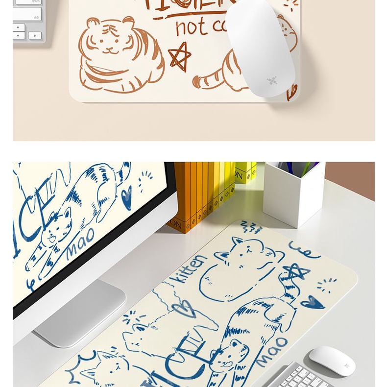 Miếng Lót Chuột / Bàn Phím Laptop Bằng Da Chống Trượt Hình Mèo Hoạt Hình Dễ Thương