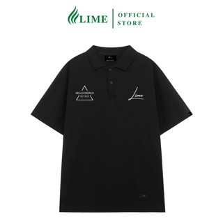 Áo polo unisex local brand lime hello world black tay lỡ phom rộng pl004