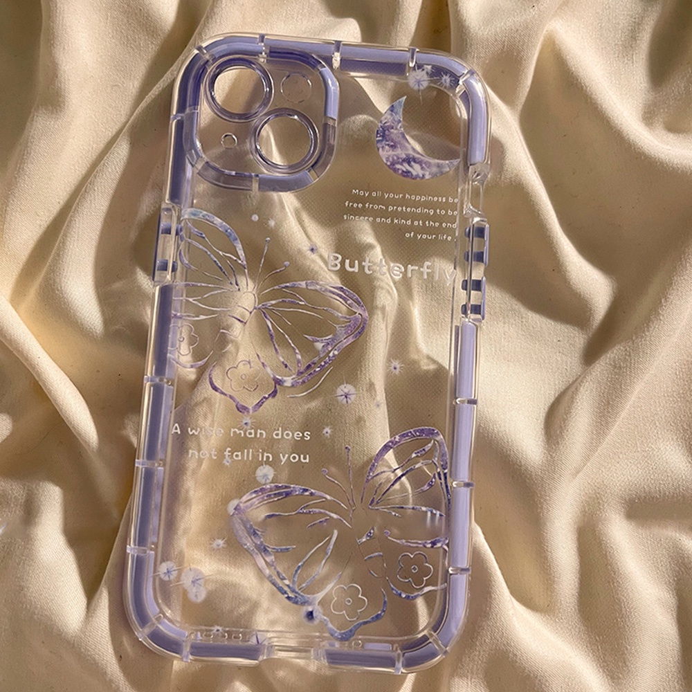 Ốp Điện Thoại TPU Mềm Chống Rơi Họa Tiết Bướm Dạ Quang Cho IPhone 11 12 13 14 Pro Max 14 Plus