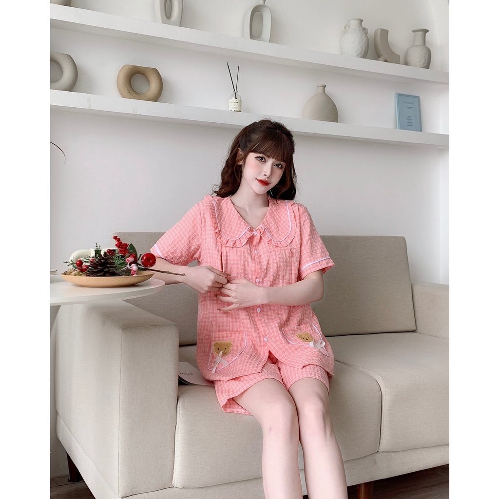 Bộ ngố bầu và cho con bú khoá ti đũi xốp kẻ túi thêu gấu