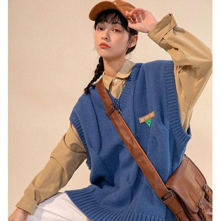 Áo Sweater Dệt Kim Sát Nách Dáng Rộng Giả Nhiều Lớp Thời Trang Xuân Thu Cho Nữ
