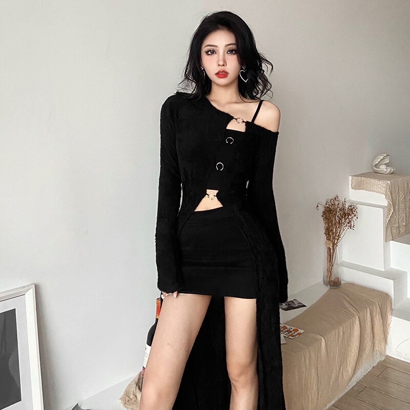 ORDER Đầm nữ phối tà dài tay dài ren loan, Váy ôm body sexy 2 món dự tiệc siêu xinh, tôn dáng cực đỉnh
