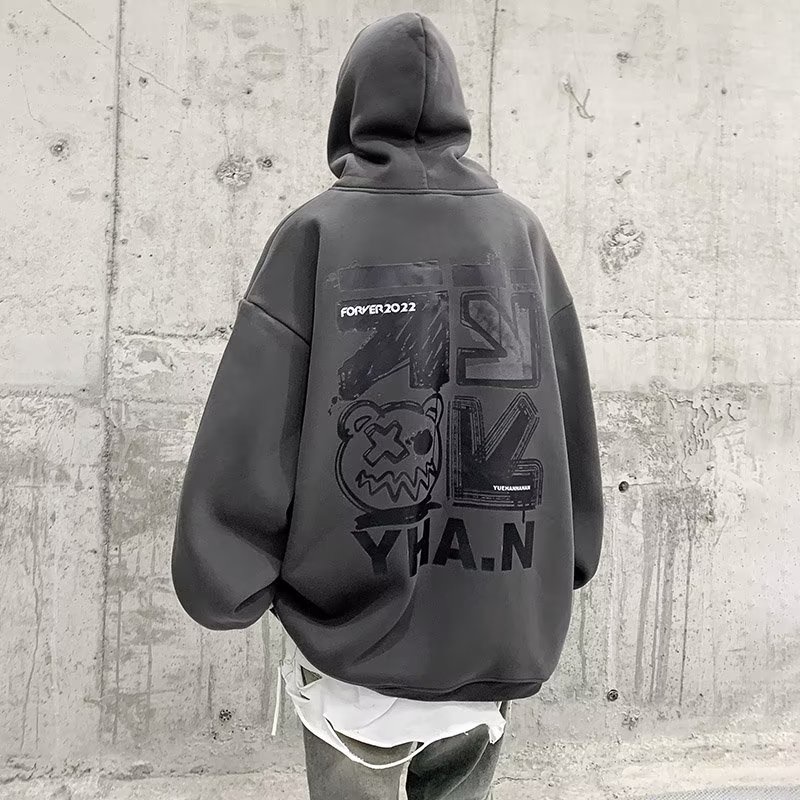 Áo Hoodie Lót Nhung Tay Dài Oversize In Họa Tiết Hoạt Hình Phong Cách Hàn Quốc Cho Nam
