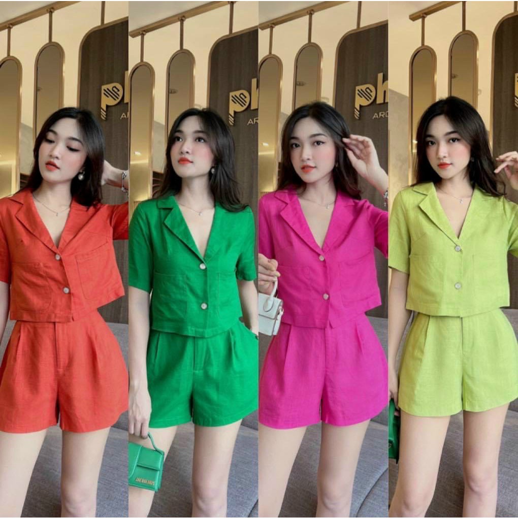 sét bộ thời trang áo vest tay ngắn phối quần đùi sang chảnh ,quý cô công sở MyMy store
