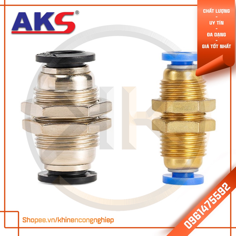 Đầu Cút Nối Thẳng Khí Nén Có Đai Ốc Siết PM AKS - Khí Nén Công Nghiệp