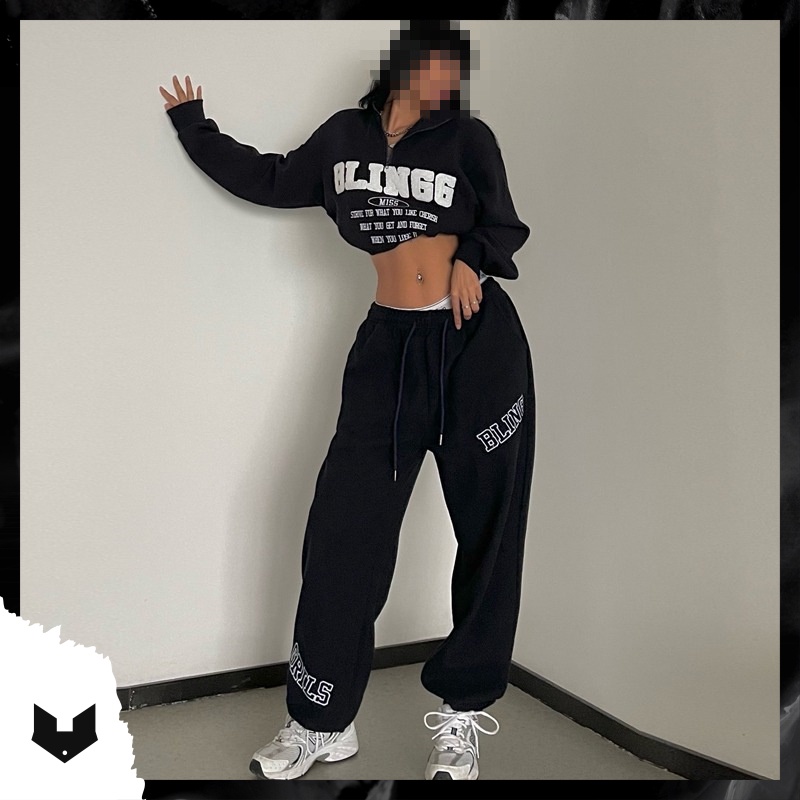Quần jogger in chữ viền trắng BLING GIRLS unisex nam nữ cá tính hip hop dance đường phố