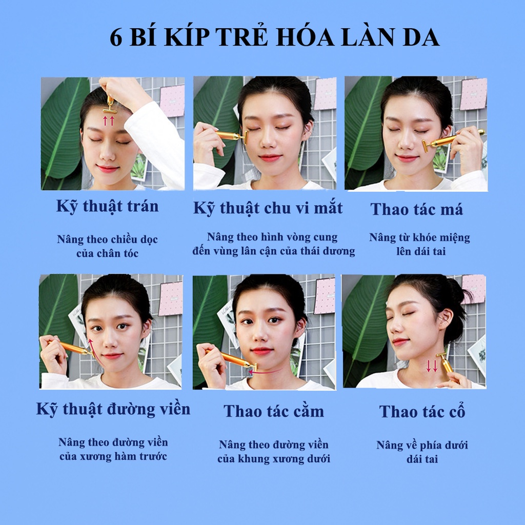 Máy Massage Nâng Cơ Dạng Que Lăn Mạ Vàng 24K Có Tốc Độ Rung Lên Tới 6000 Lần Một Phút Sử Dụng Pin