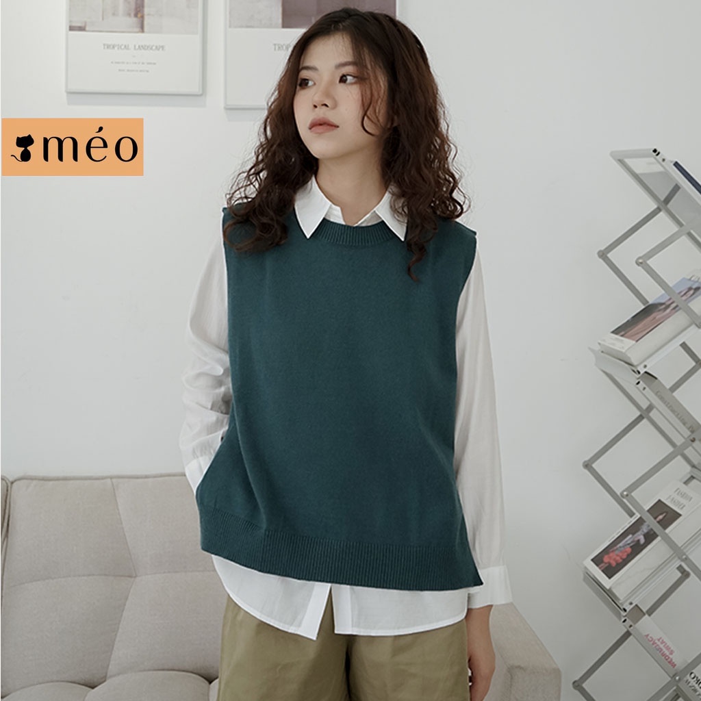 Áo len nữ Méo shop dáng gile kiểu basic xẻ tà Split