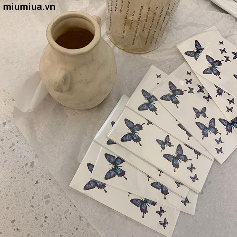 miumiuaHình Xăm Dán Tạm Thời Kháng Nước Lâu Trôi Họa Tiết Bướm Xanh Dương Dễ Thương Phong Cách Hàn Quốc