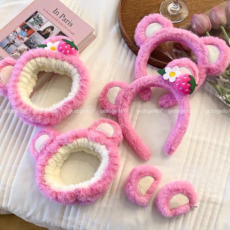 Băng đô,cài tóc hình gấu dâu hồng siêu xinh xắn đáng yêu