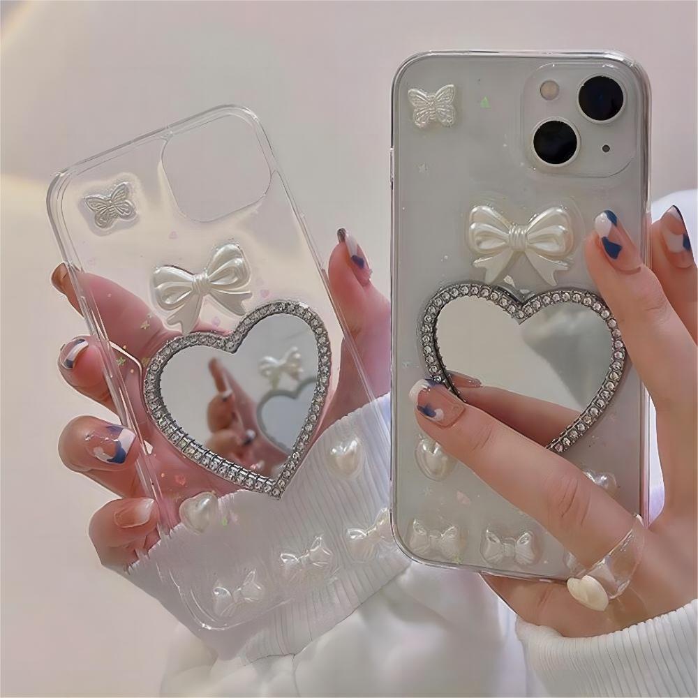Ốp Điện Thoại TPU Mềm Chống Bụi Lấp Lánh Gắn Gương Trang Điểm Hình Bướm Cho IPhone 14 13 12 11 Pro Max XS XR 8 7 Plus