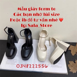 SALE Giày nữ cao gót da lì giày lolita 12cm. Giày mary jane guốc đúp.