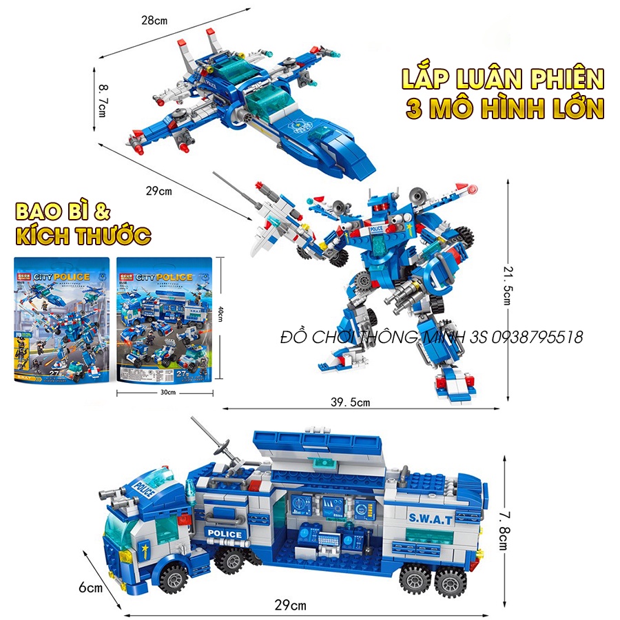 Đồ chơi lắp ráp bé trai: Mô hình lắp ráp tàu chiến, lắp ráp xe cảnh sát robot, tàu vũ trụ