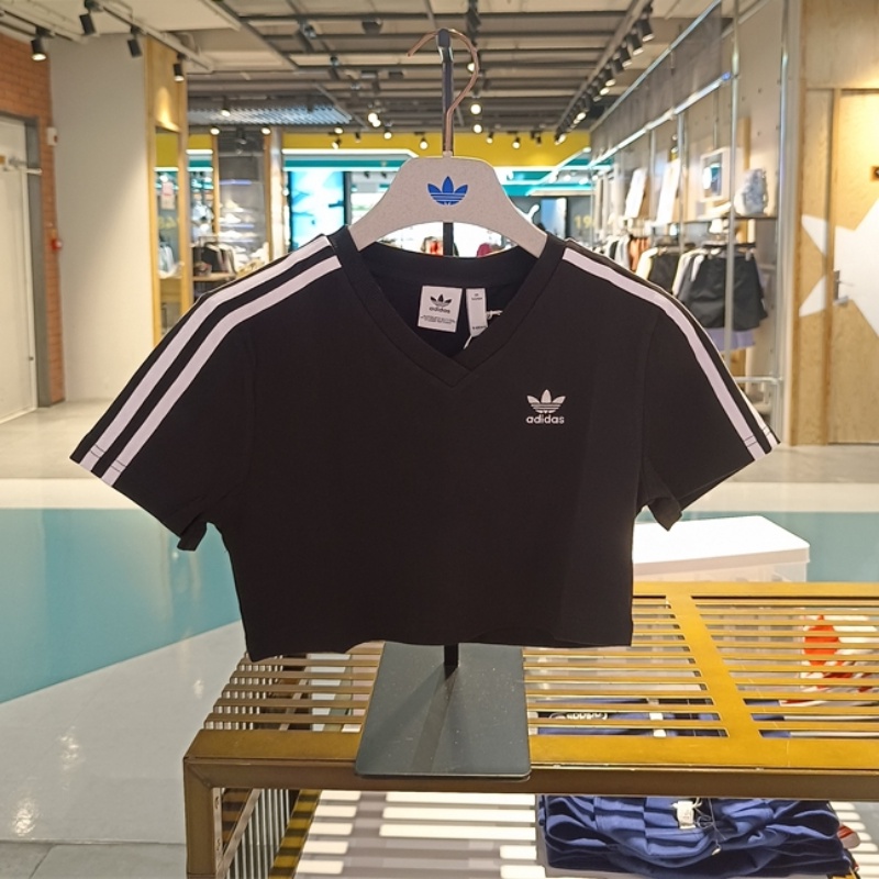 Áo Thun Adidas 100% Chính Hãng Cổ Chữ V Ngắn Tay Hoa Văn Kẻ Sọc Dành Cho Nữ