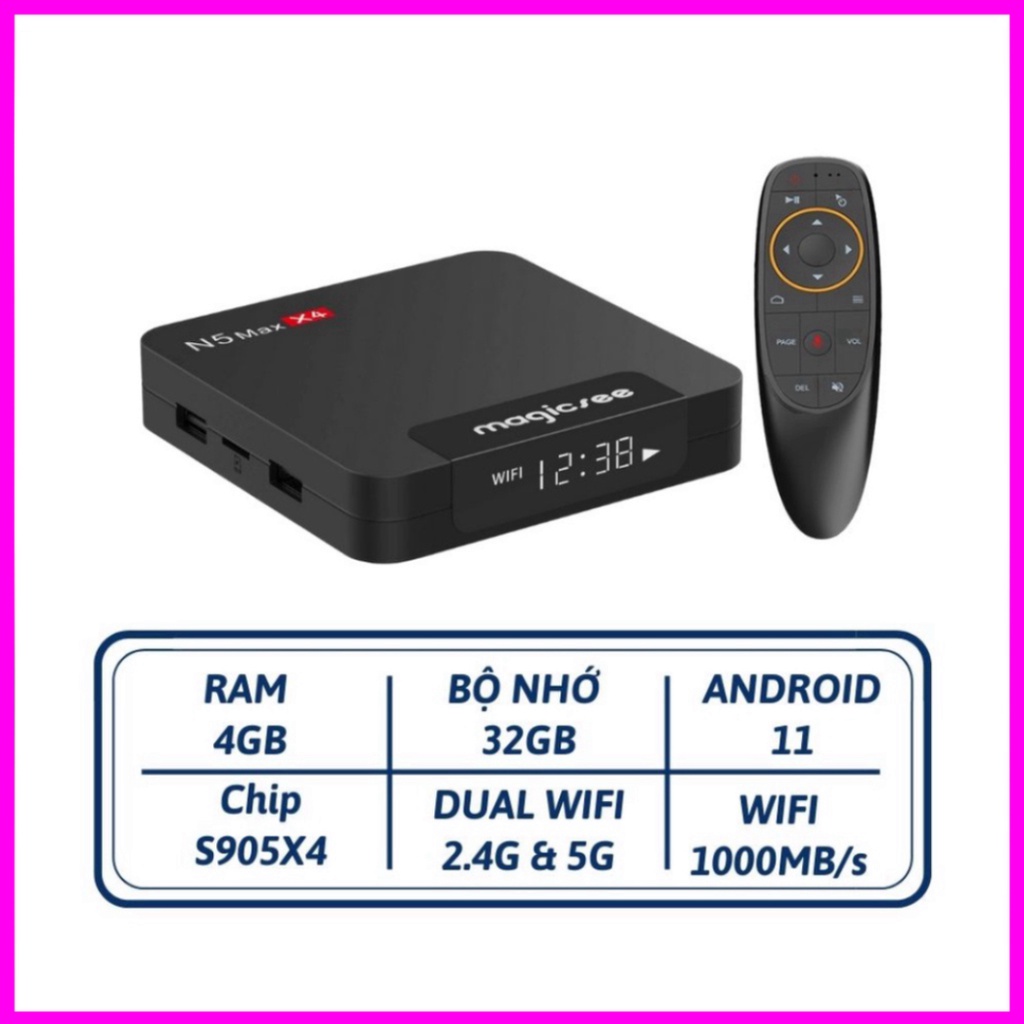 Android tivi box Magicsee N5 max X4 - Chip S905X4 , Android 11 , Ram 4GB , bộ nhớ 32GB , phiên bản 2022