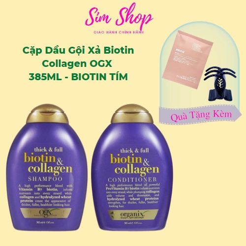 Dầu gội xả biotin collagen tím SimShop20 Giúp mọc tóc, dày tóc Ngăn rụng tóc 385ml