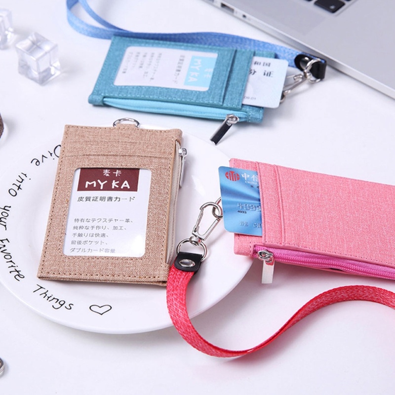 Ví Đựng Thẻ ID / ID Bằng Da Nhân Tạo Màu Kẹo Có Dây Đeo Cổ Nhiều Ngăn
