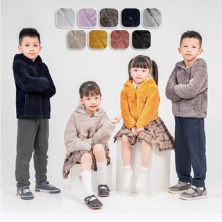 Áo khoác lông cừu trẻ em có mũ Falumar lông mềm mịn ấm áp cho bé trai bé gái