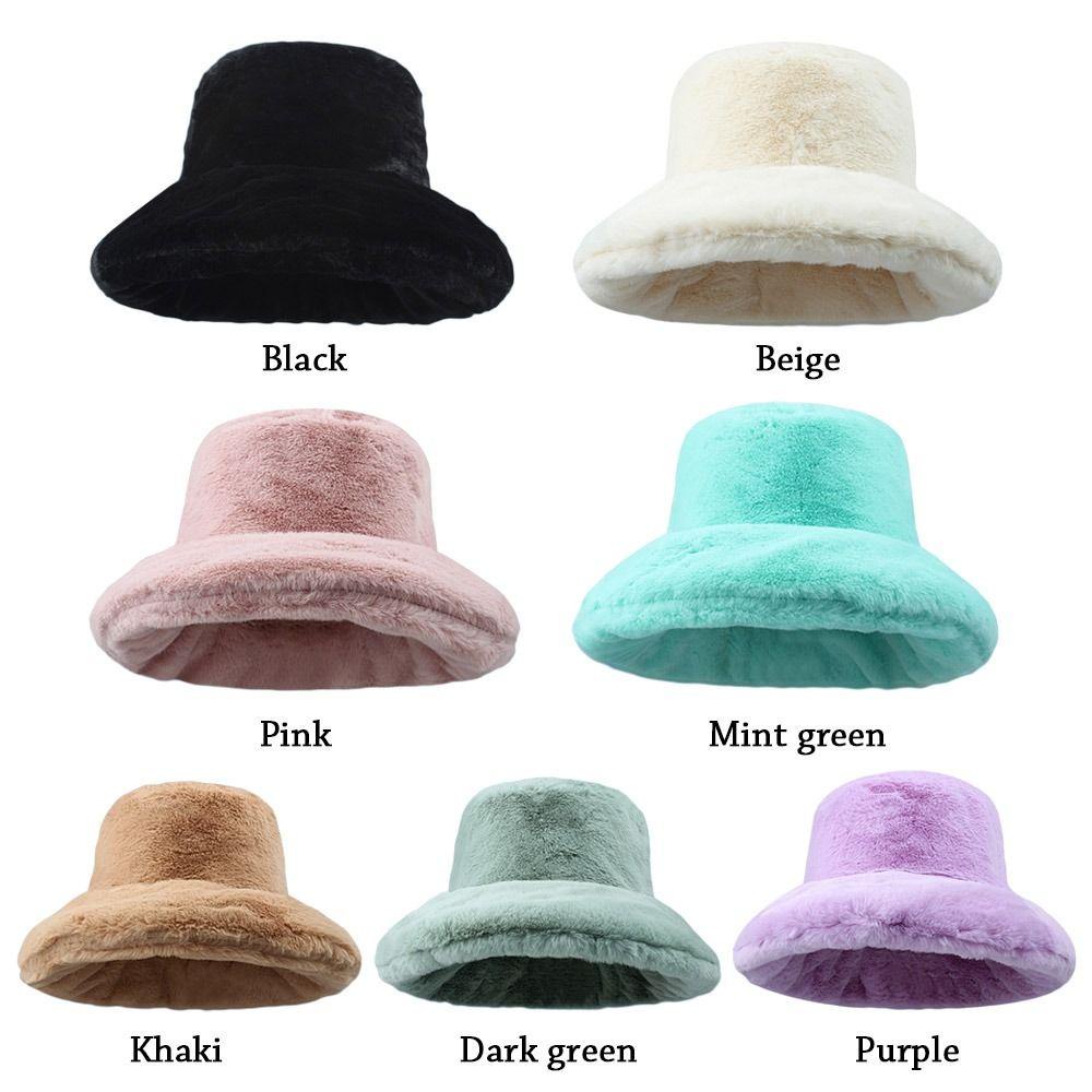 Mũ Bucket Chất Liệu Lông Giả Mềm Mại Thời Trang Mùa Đông Ấm Áp