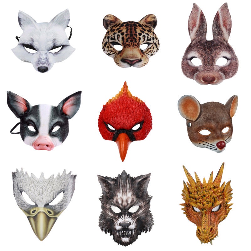 Mặt Nạ Hóa Trang Halloween Hình Động Vật Ba Chiều Hình Sói Sói Đại Bàng Khỉ Gà Trống Gà Trống Mặt Nạ Chim Nhỏ Màu Trắng Hồng