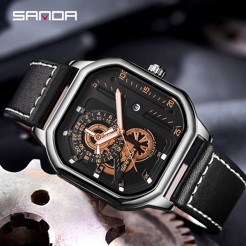 Đồng hồ thạch anh SANDA SD7038-2 mặt vuông chống thấm nước