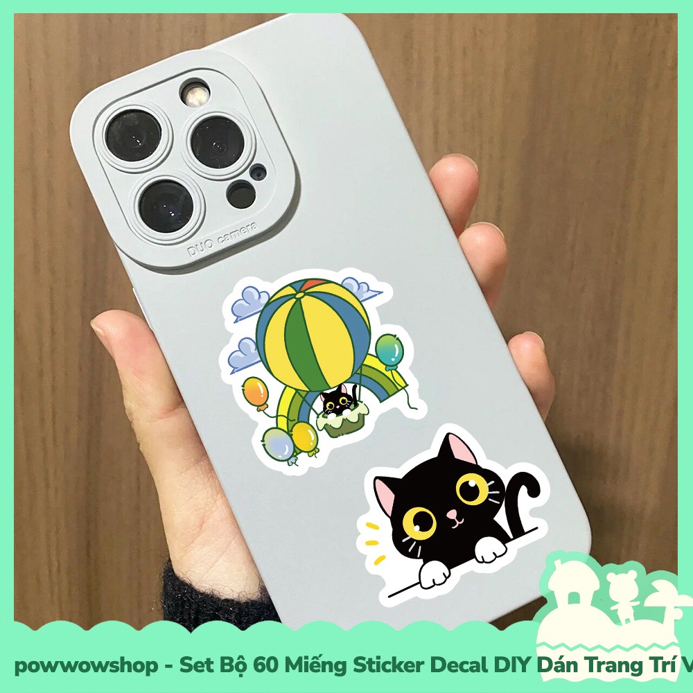 [Sẵn VN - Hỏa Tốc] Set Bộ 50/60 Miếng Sticker DIY Chống Thấm Nước Dán Trang Trí Vật Dụng Phong Cách Hoạt Hình Green Cat