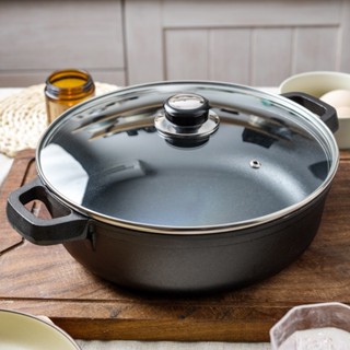 Nồi chảo gang đáy bằng sâu lòng chống dính tự nhiên dùng bếp từ bếp gas, lò nướng