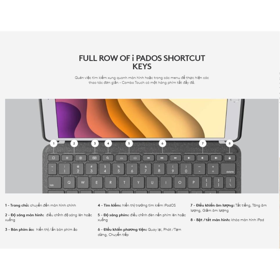 Logitech Combo Touch for iPad Gen 7, 8 & 9 Bao da kèm bàn phím - Bảo hành 12 tháng