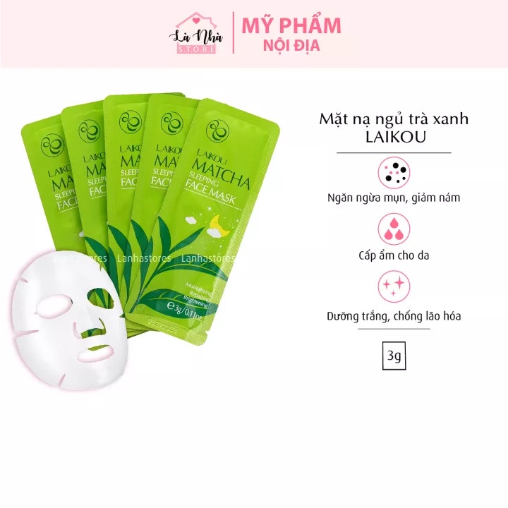 Mặt nạ ngủ trà xanh Laikou nội địa trung, sleeping mask matcha ủ qua đêm dưỡng ẩm, làm trắng sáng da mặt.