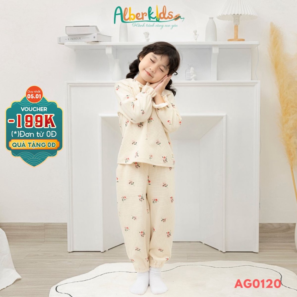 Bộ đồ bé gái ALBER KIDS dài tay cổ cánh sen xinh đẹp cho trẻ em 2,3,4,5,6,7