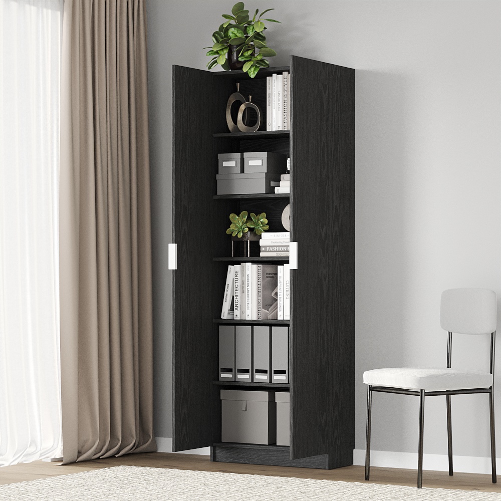 JELLY, Kệ sách 6 tầng 2 cánh cửa trắng neo tường SHE_017, 80x30x202cm, kệ gỗ Scandi Home