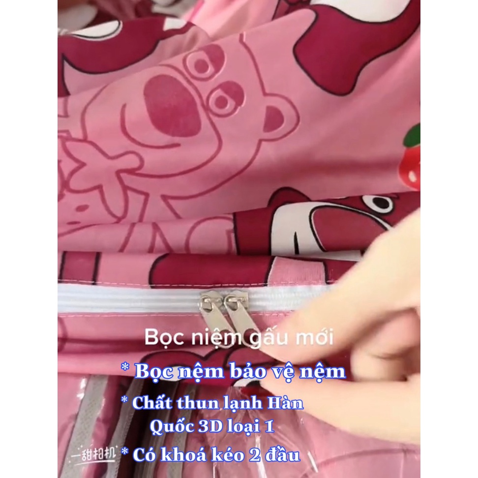 Áo Bọc Nệm siêu phẩm gấu Lotso Thun Lạnh Hàn Quốc 3D Cao Cấp có khoá kéo bọc 2 mặt