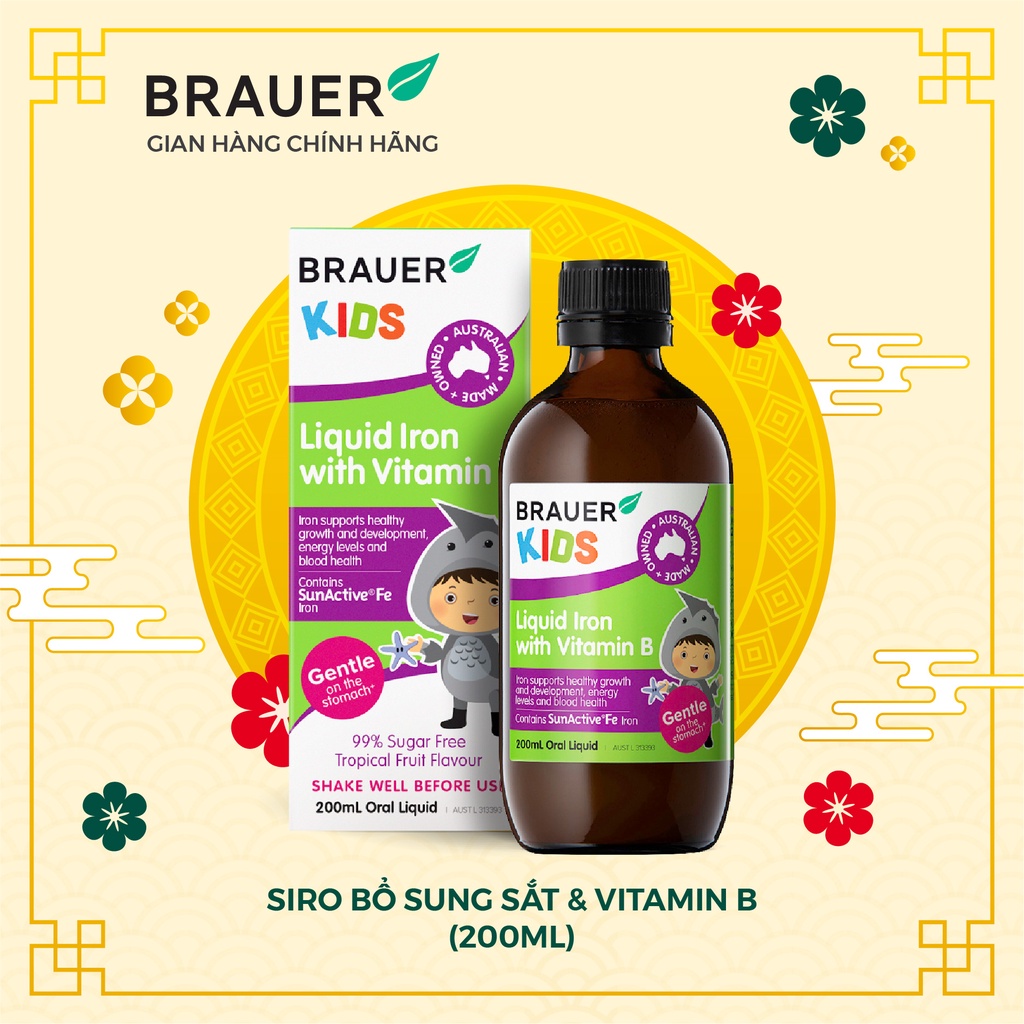 Siro BRAUER Liquid Iron with Vitamin B - Bổ sung Sắt & vitamin B cho trẻ từ 1 tuổi (200ml)