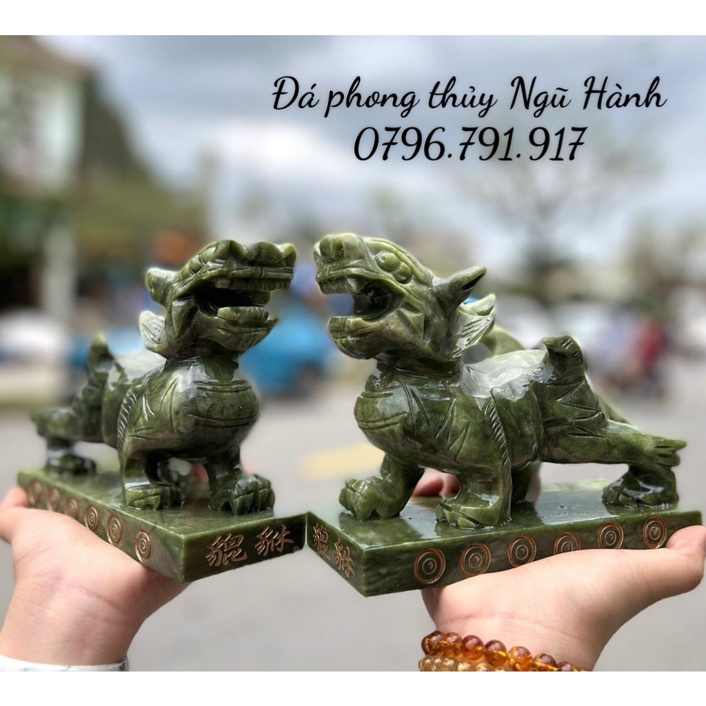 Cặp tỳ hưu phong thủy đá Serpentine ấn độ - dài 18cm & 20cm