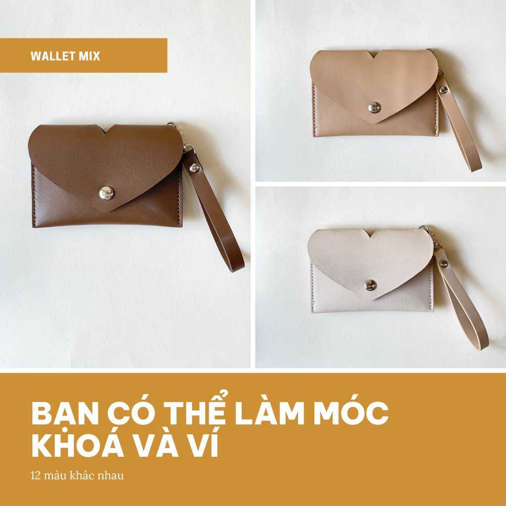 Móc khoá Vuông tên tim da mềm làm ví cũng được