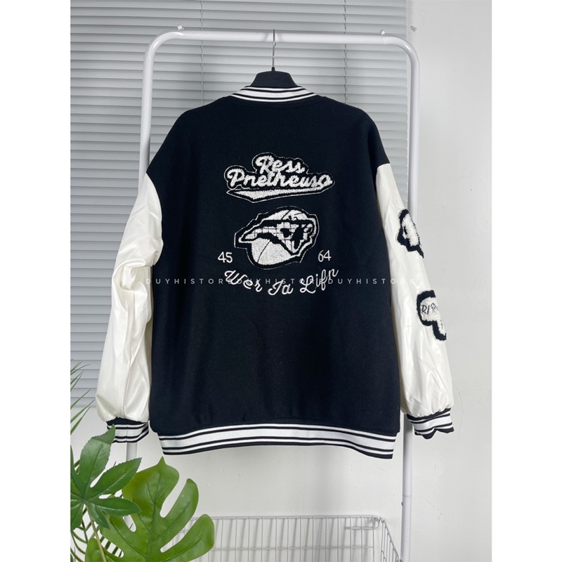 Áo varsity jaket đen phối trắng unisex nam nữ | DUYHI