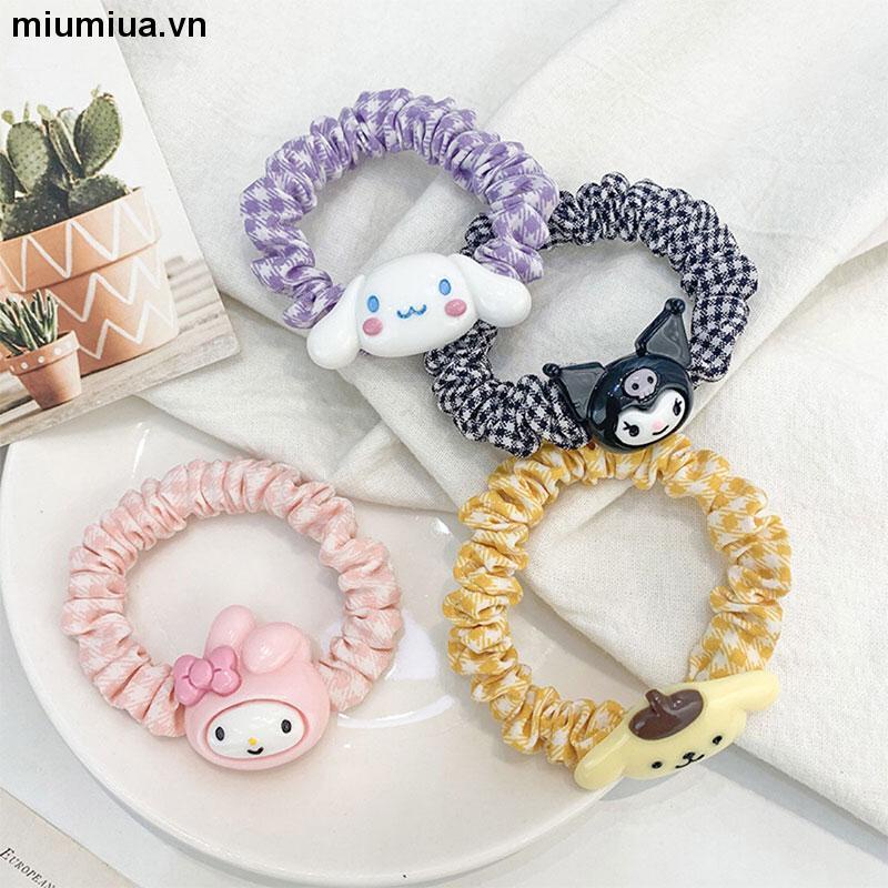miumiuaSANRIO Dây Cột Tóc Hình Tròn Cỡ Lớn In Họa Tiết Hoa / Chú Heo Dễ Thương Thời Trang Cho Nữ