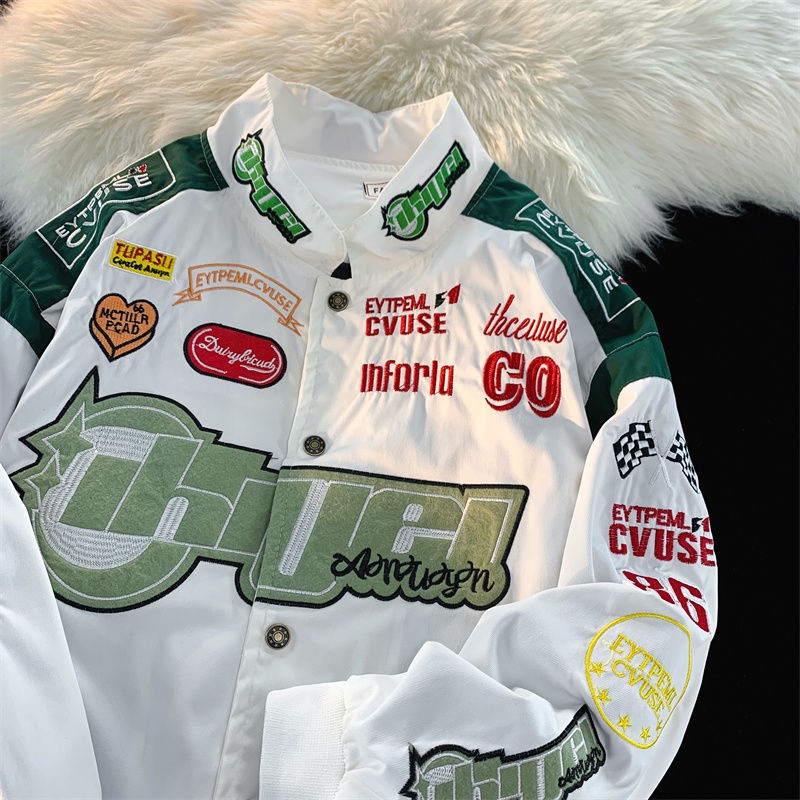 Áo Khoác Bóng Chày Dáng Rộng Thêu Họa Tiết Phong Cách Âu Mỹ retro Đường Phố Cho Nam