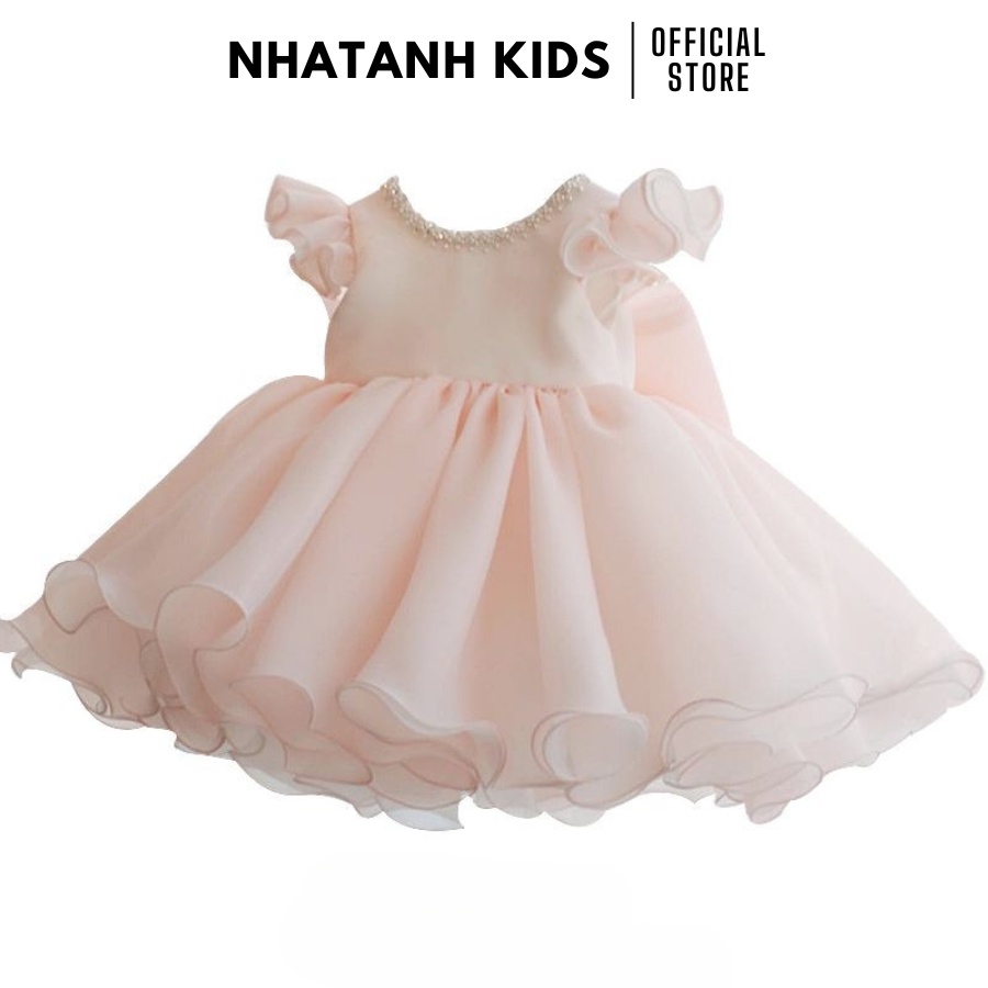 Đầm công chúa bé gái NHATANH KIDS tay cánh tiên hồng voan cho bé gái dự tiệc sinh nhật từ 0-12 tuổi NA32