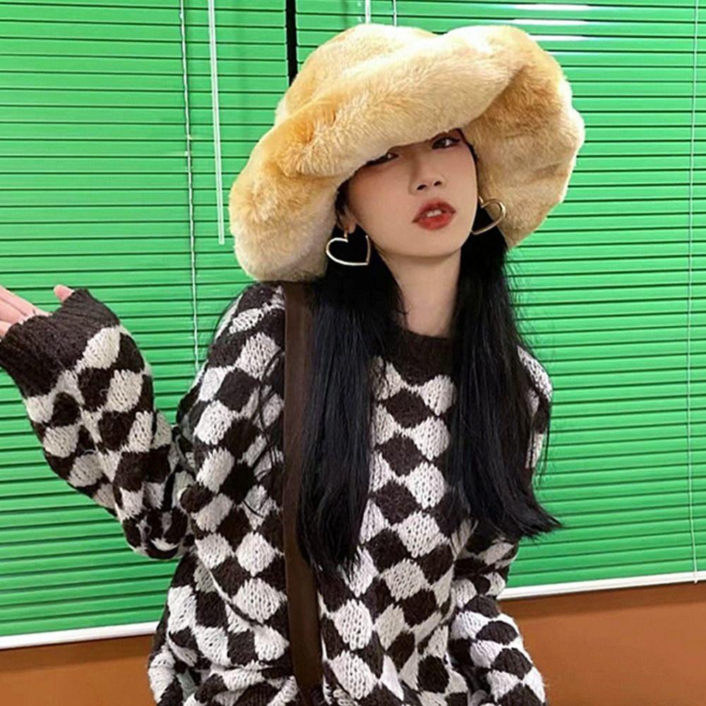 Mũ Bucket Chất Liệu Lông Giả Mềm Mại Thời Trang Mùa Đông Ấm Áp