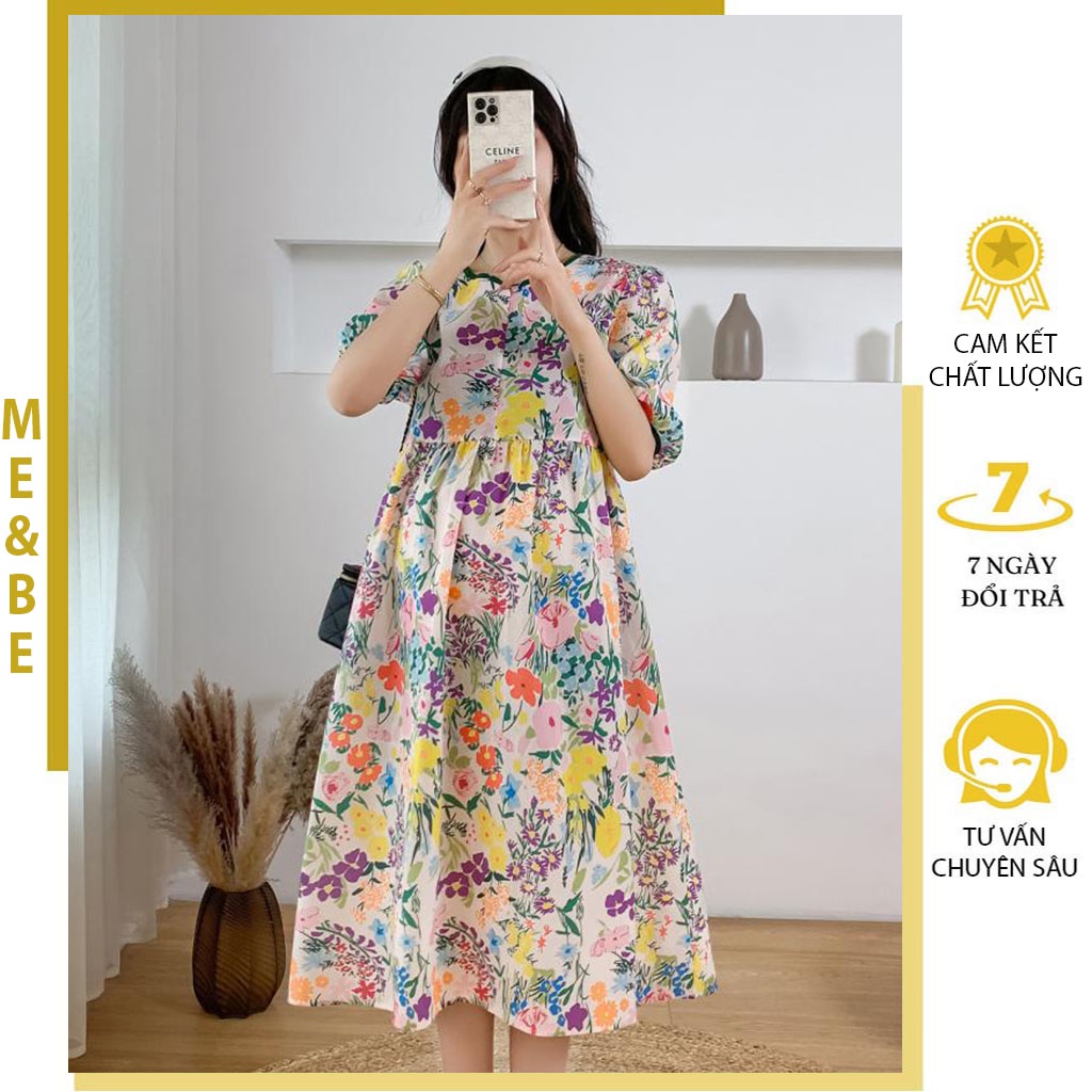 VÁY BẦU MÙA HÈ HỌA TIẾT HOA ĐẸP - ĐẦM BẦU CÔNG SỞ KIỂU DÁNG BABYDOLL CHẤT THÔ HÀN MỀM MẠI KHÔNG NHĂN