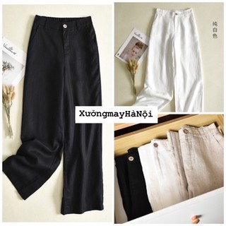 Quần đũi Nhật, ống rộng, dài - Quần culottes đũi dáng dài ống rộng siêu Hot dáng suông - cạp chun khoá thật siêu mát