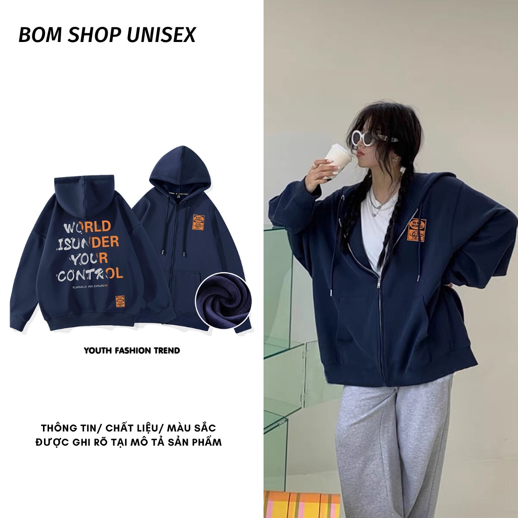 Áo Khoác Nỉ Hoodie Zip WORLD Form Rộng Ulzzang Unisex bomshopunisex