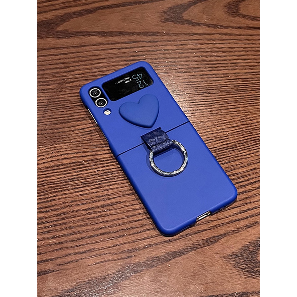 Ốp Điện Thoại Màu Trơn Có Vòng Đỡ Hình Trái Tim 3D Sang Trọng Cho Samsung Galaxy Z Flip 3 4 5G Z Flip3 Flip4 Zflip4