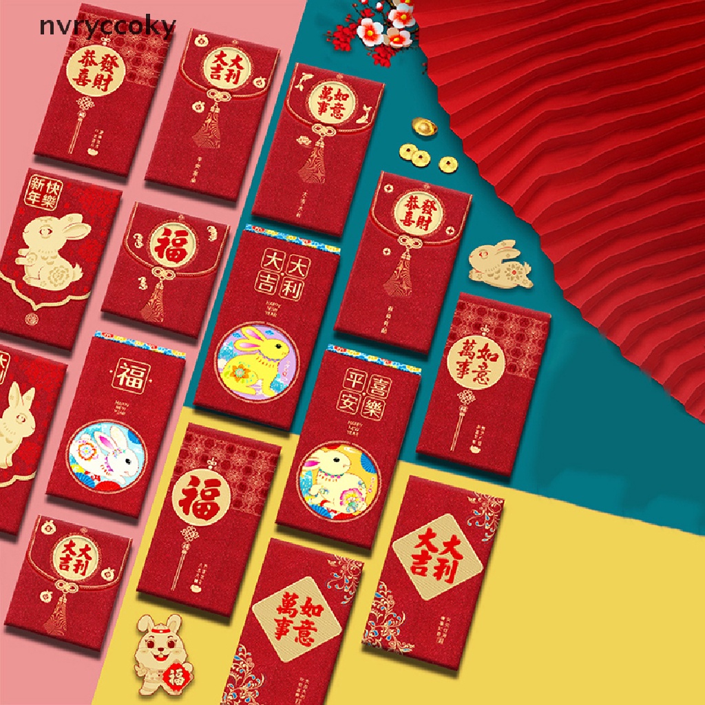 Set 6 Bao Lì Xì Đỏ Hình Chú Thỏ May Mắn Cho Năm Mới 2023