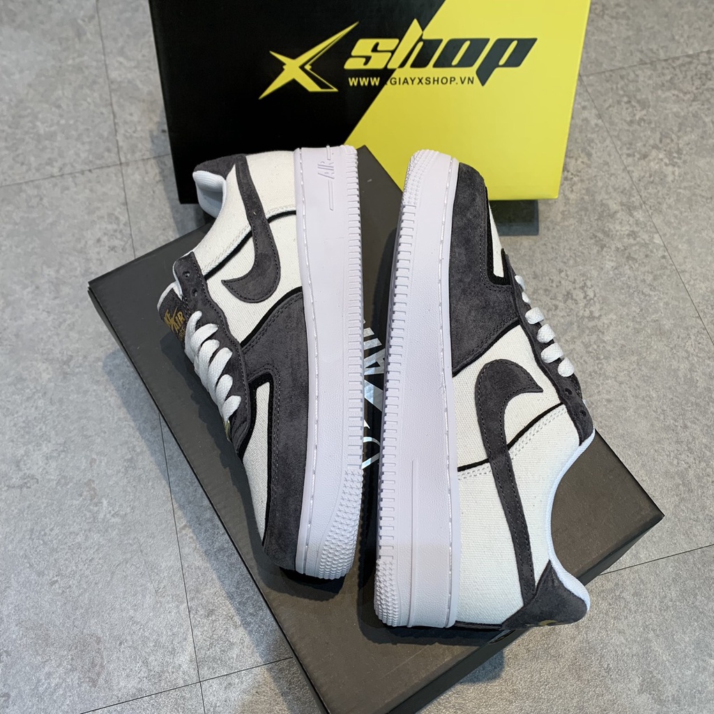Giày_Nike Air Force 1 Xám Lông Chuột Bản Cao Cấp , Giày AF1 Vải Canvas Lông Chuột Nam Nữ Full Bill + Box